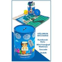 Çocuk Seccade Seti, Oğlumun Silindir Kutulu Seccade Seti - Mavi Renk