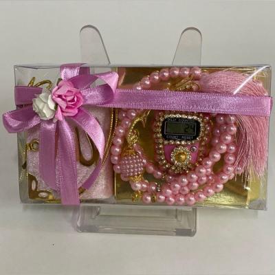 Mini Kuran-ı Kerim, Lüks Taşlı Zikirmatik, İnci Tesbih Kombin - Pembe