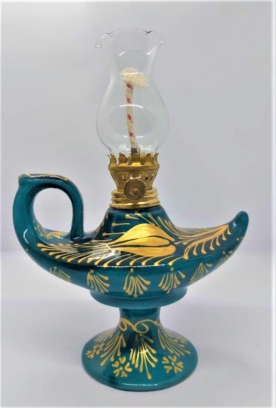 Gaz Lambası (Yaldızlı El Yapımı Çini Alaaddin Gaz Lambası) Boy 22 Cm En