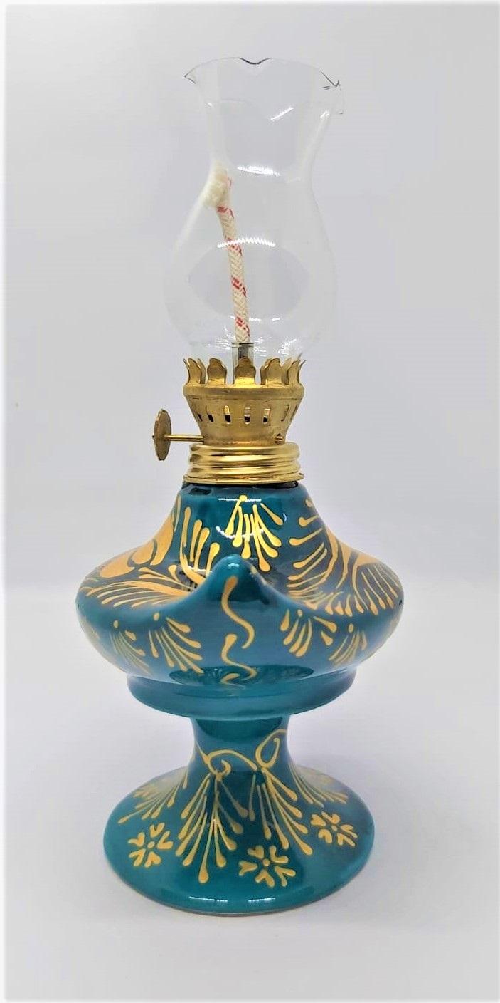 Gaz Lambası (Yaldızlı El Yapımı Çini Alaaddin Gaz Lambası) Boy 22 Cm En