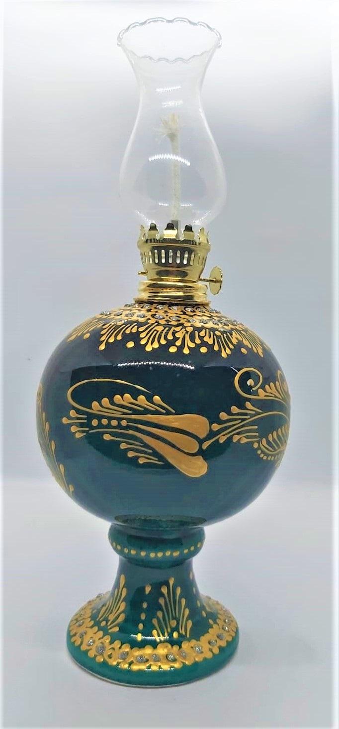 Gaz Lambası (Yaldızlı El Yapımı Çini Tombul Gaz Lambası) Boy 29 Cm En