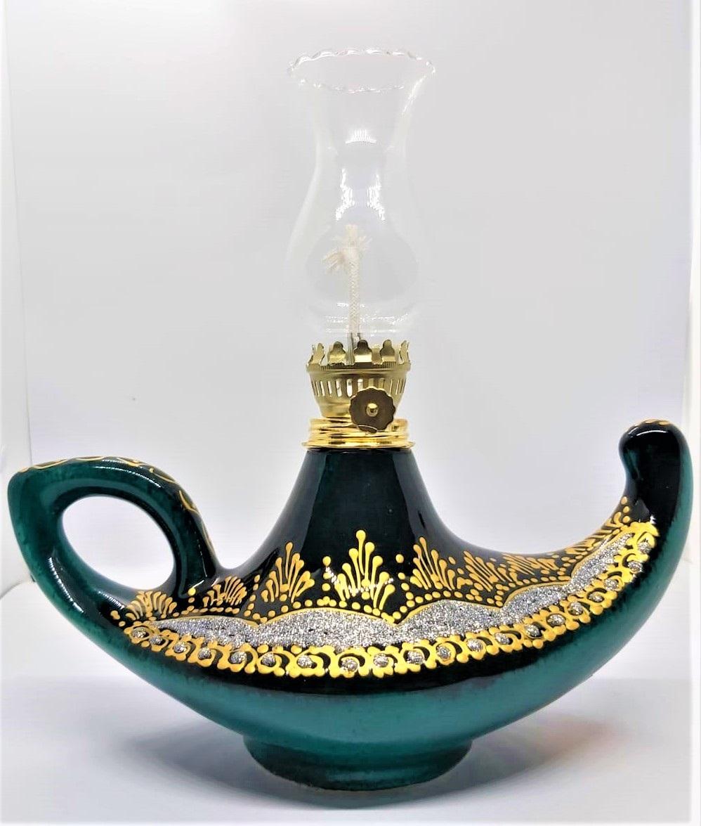 Gaz Lambası (Yaldızlı Simli El Yapımı Çini Gaz Lambası) Boy 22 Cm En 24