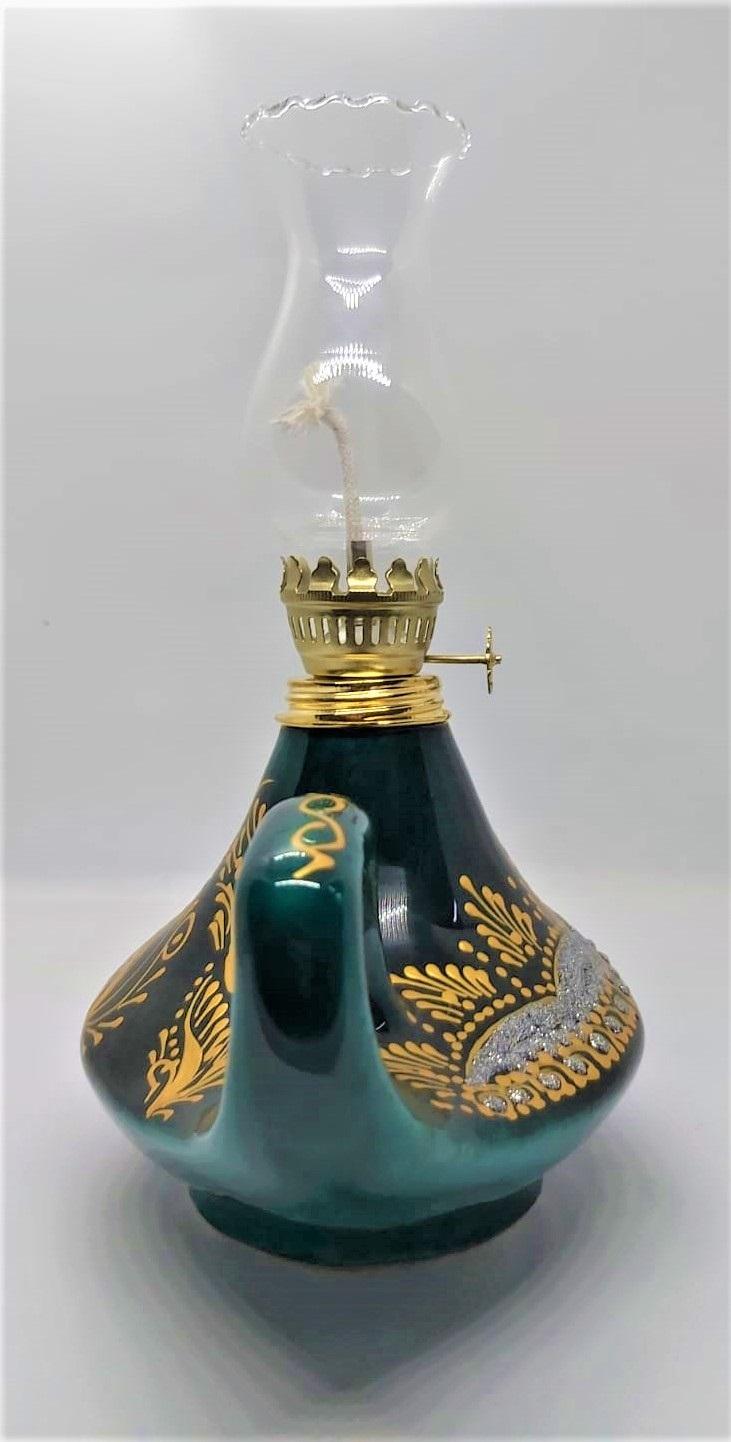 Gaz Lambası (Yaldızlı Simli El Yapımı Çini Gaz Lambası) Boy 22 Cm En 24